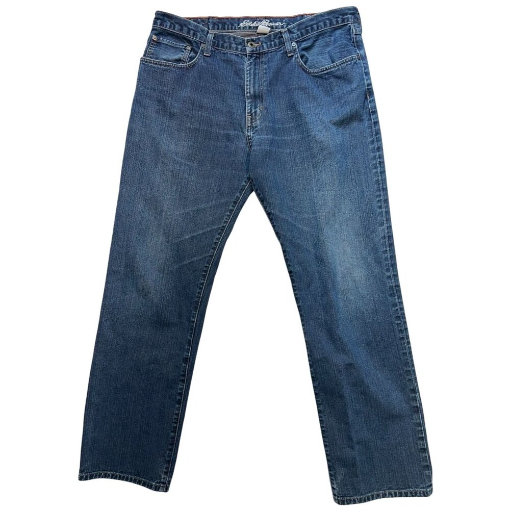 Eddie Bauer Men's Straight Leg Jeans Stretch Size 38x34 Blue Medium Wash Denim
